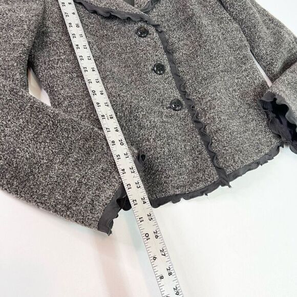 Armani Collezioni Jacket Womens 10 Gray Black Wool Alpaca Tweed Ruffle Academia - Picture 5 of 11